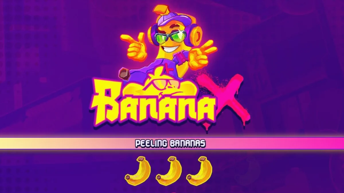 Tampilan visual slot Banana X dengan tema neon dan influencer