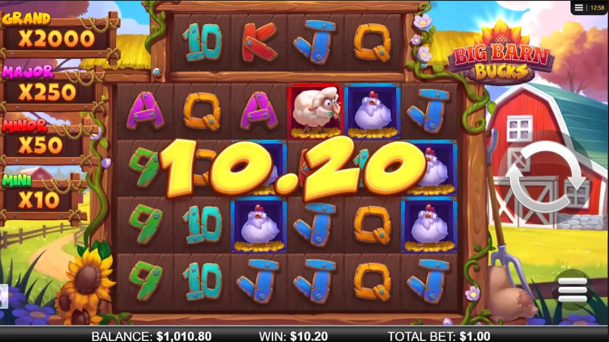 Tampilan visual slot Big Barn Bucks dengan tema peternakan yang ceria